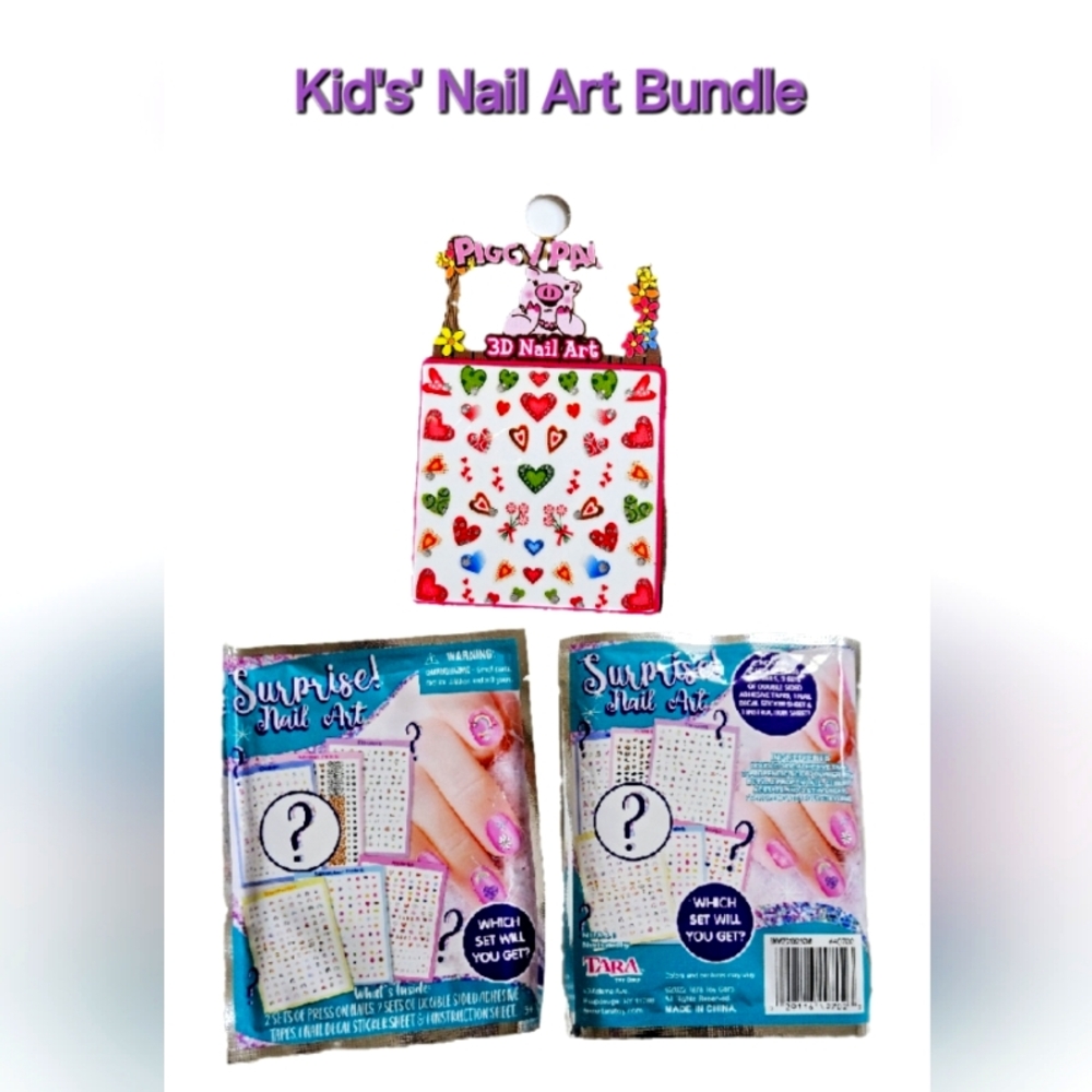NWT KID'S' NAIL ART BUNDLE: 1 PIGGY PAINT + 2 NAIL SURPRISE PACKS!
